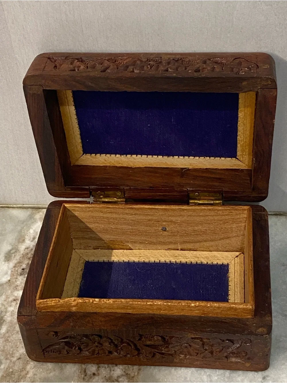 Vintage Pier 1 Carved Wood Trinket Box India Boho